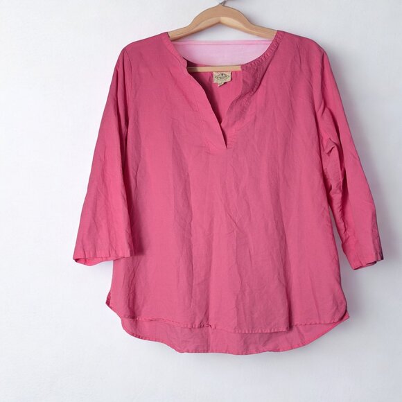 St. John's Bay Linen Pink V Neck 3/4 Sleeve Tunic L - Picture 3 of 8